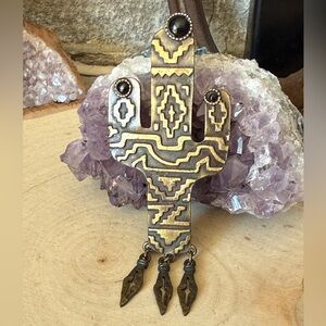 Vtg JJ Jonette Jewelry Cactus Brooch Pin Dangles Gold Tone Southwestern Jewelry